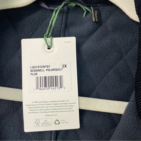 Barbour Beadnell Polarquilt Blue Fleece Long Sleeve Puffer Jackets Size 2X NWT - Picture 3 of 7